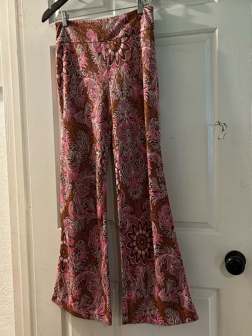 Anthropologie Floral Paisley Wide-Leg Pants in Brown & Pink